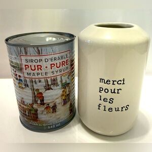 Maisons du Monde Ceramic Vase – “Merci pour les fleurs” – 5.5 inches